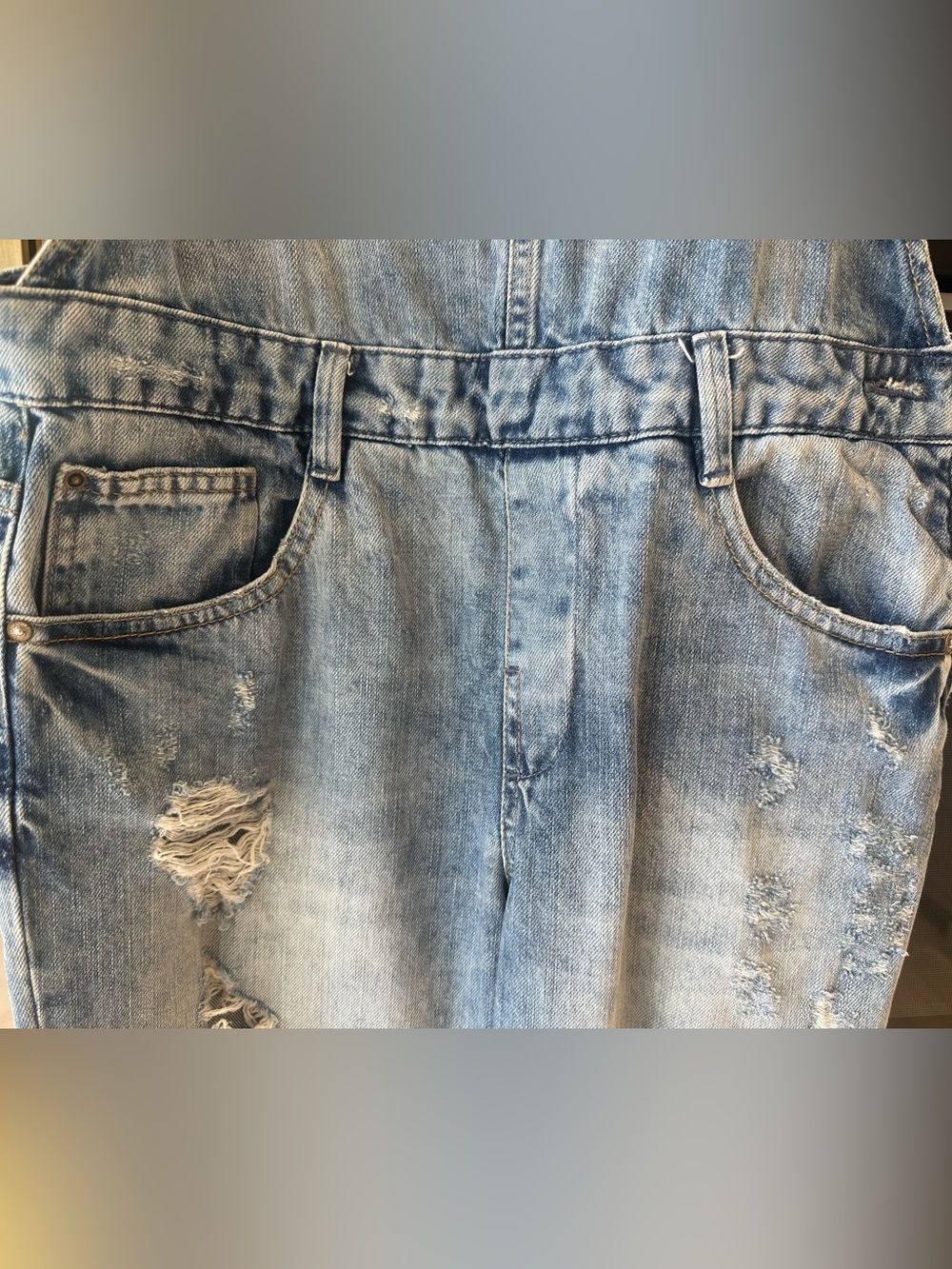 Zara Trafaluc Blue Light Wash Denim Distressed Boehmian Country Overalls- Size S - Picture 4 of 12